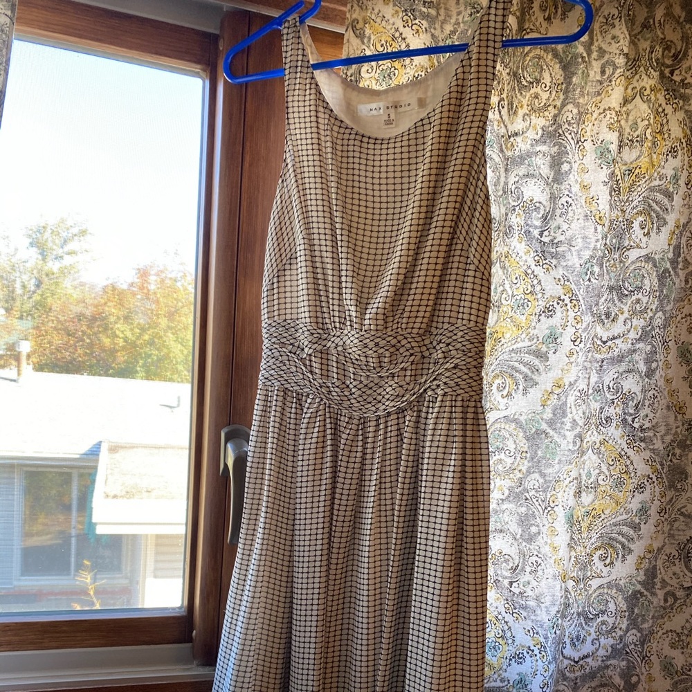 Cream and black midi business casual dress